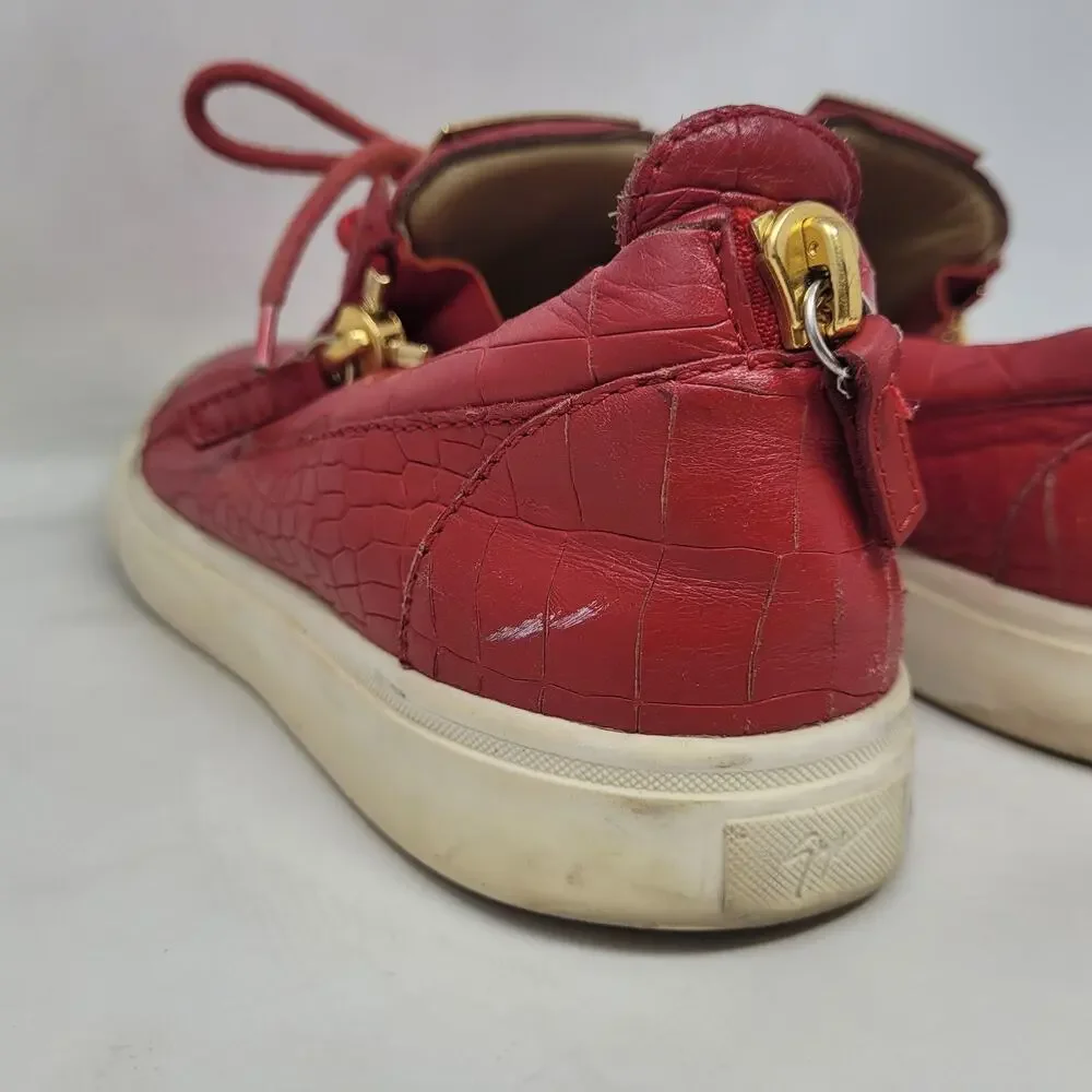 Giuseppe Zanotti Shoes EU40 US7 Red Leather Croc Embossed Low Top Lace Up Italy‎